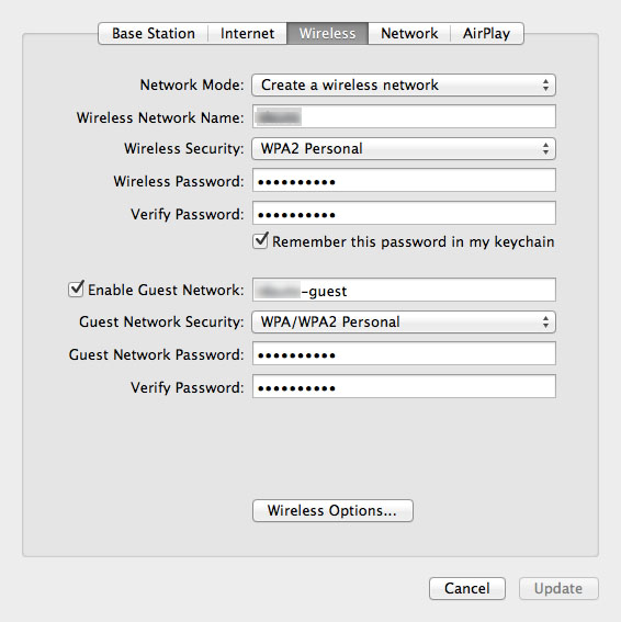 Wireless Tab on Airport Utility for Mac