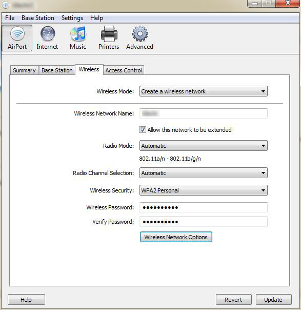 Wireless Tab on Airport Utility for Windows